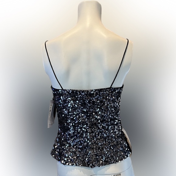 NWT Sean Collection Sequin Asymmetrical Camisole Silver Spaghetti Straps SZ XS - Picture 9 of 16